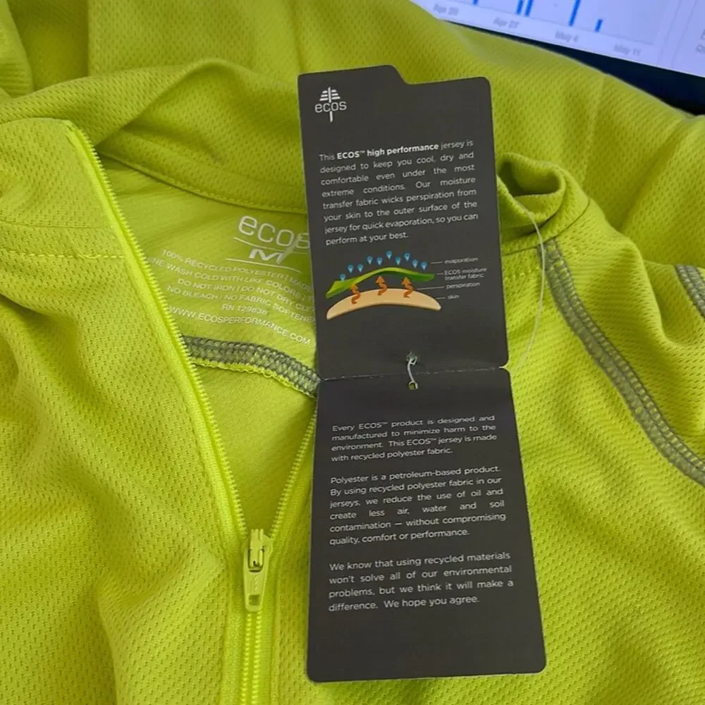 ecos Performance Wear Short Sleeve  T-Shirt Green Zipper Pockets Size  M NWT - Picture 6 of 9